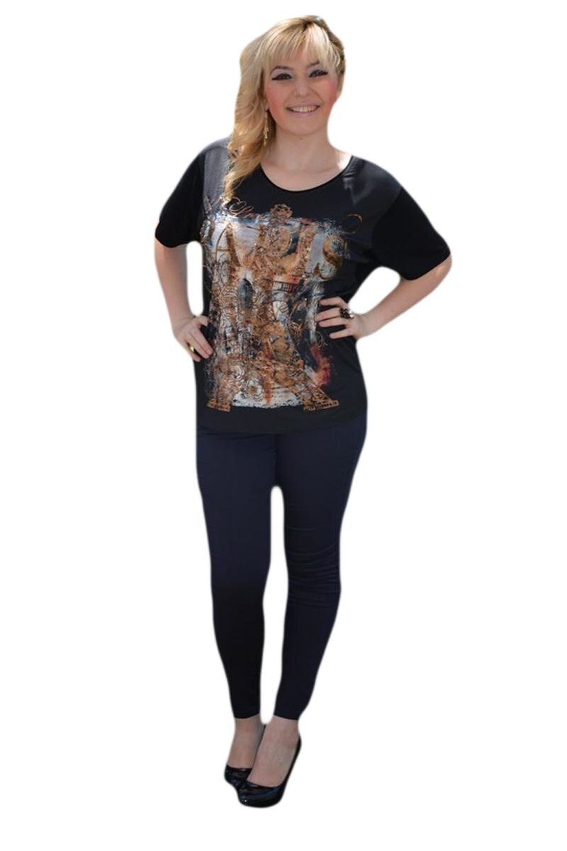 Tricou cu imprimeu de mari dimensiuni, D&J Exclusive, Negru