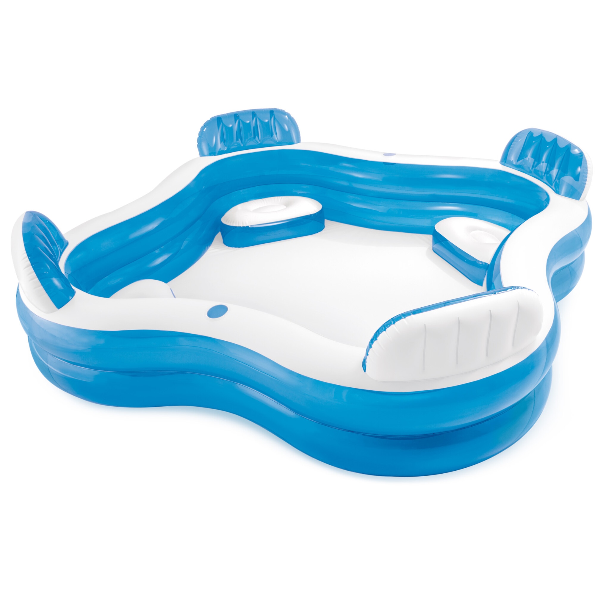 Piscina gonflabila pentru Familie, Bleu, 4 scaune gonflabile integrate, 2 suporturi pentru pahare, Intex, 229x229x66cm, PG-B-I04