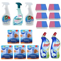 pachet - 5 x sanobon blue peach scented toilet rim block odorizant wc 5 x 55g  sanytol bucatarie 500ml  2 x cif bucatarie 500ml  6 x bureti pentru curatare  2 x bref lichid pentru vasul toaletei 700ml imagen 5_0_
0