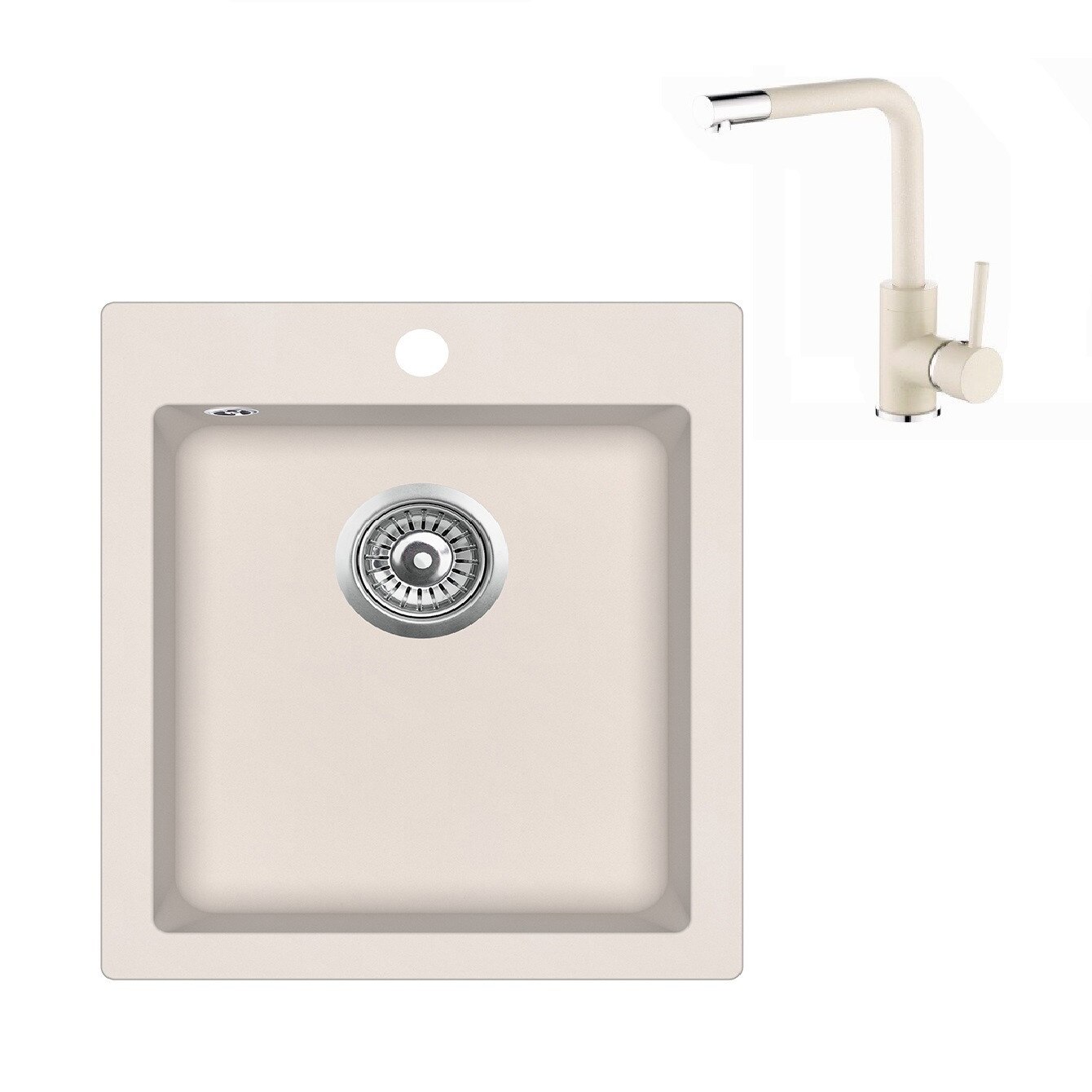 Pachet Aquasanita chiuveta Simplex SQS100-111W, silicsana, cu baterie Forte 5553-111, cartus ceramic, bej