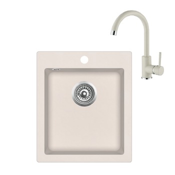 Pachet Aquasanita chiuveta Simplex SQS100-111W, silicsana, cu baterie Sabia 5523-111, cartus ceramic, bej Pachet Aquasanita chiuveta Simplex SQS100-111W, silicsana, cu baterie Sabia 5523-111, cartus ceramic, bej