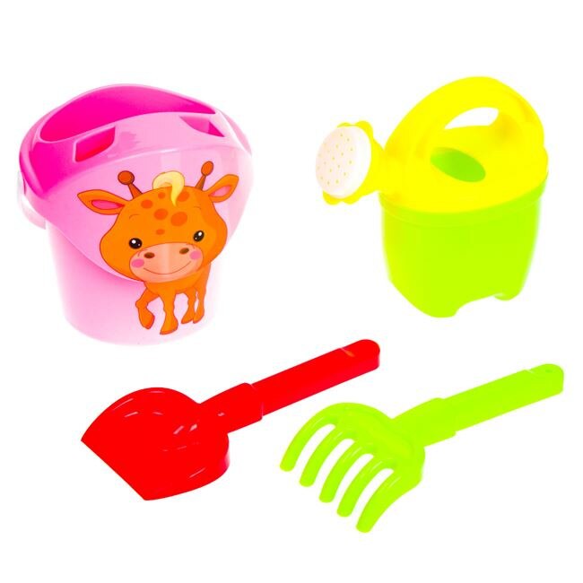 Galetusa cu forme, set de joaca pentru nisip, 4 accesorii, 13 cm, pui de girafa