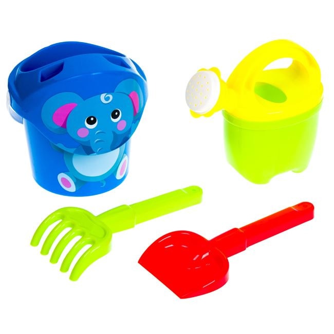 Galetusa cu forme, set de joaca pentru nisip, 4 accesorii, 13 cm, pui de elefant