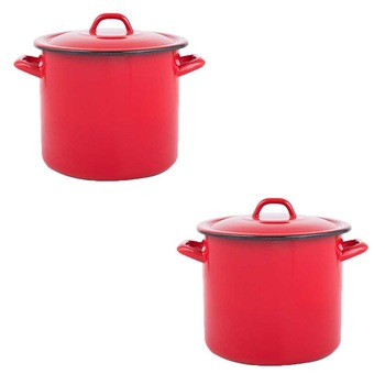Pachet - 2 x Oala rosie emailata cu capac, 10L Pachet - 2 x Oala rosie emailata cu capac, 10L