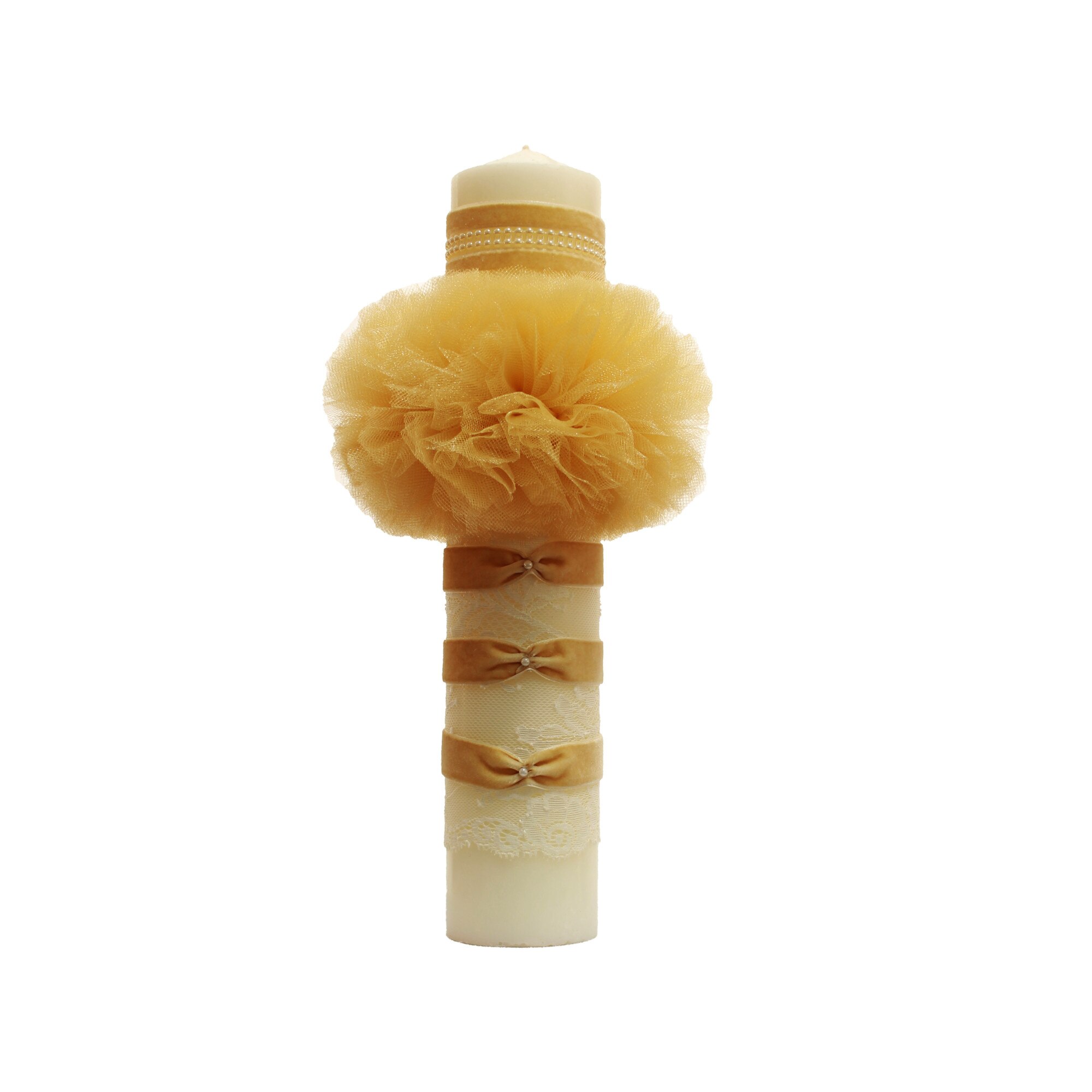 Lumanare botez cu catifea crem si margele