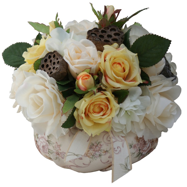 Aranjament cu flori artificiale BeatrixArt, Romantic, 24x24x22 cm