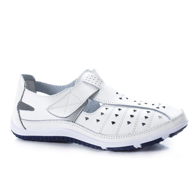 Pantofi comozi din piele cu perforati si bareta, D&J Exclusive, Alb