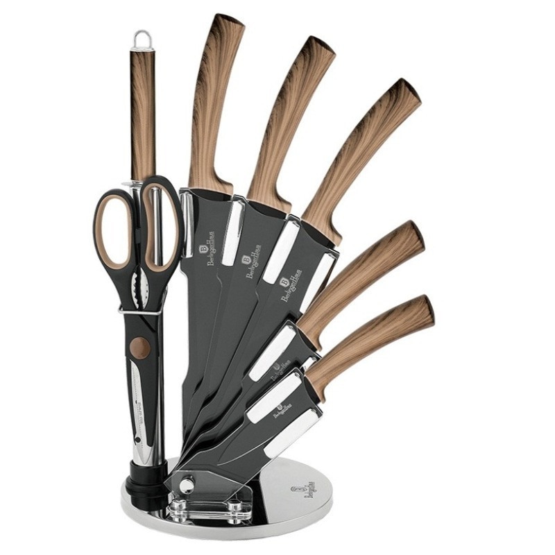 Set cutite cu suport inox maner lemn,Berlinger Haus BH 2287,negru/maro