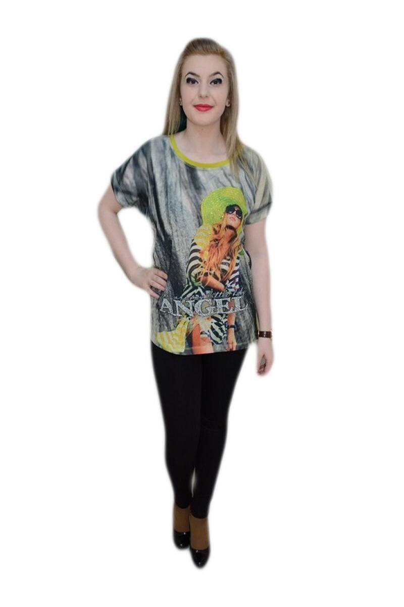 Tricou modern, imprimeu mare decorat cu starsuri, D&J Exclusive, Multicolor