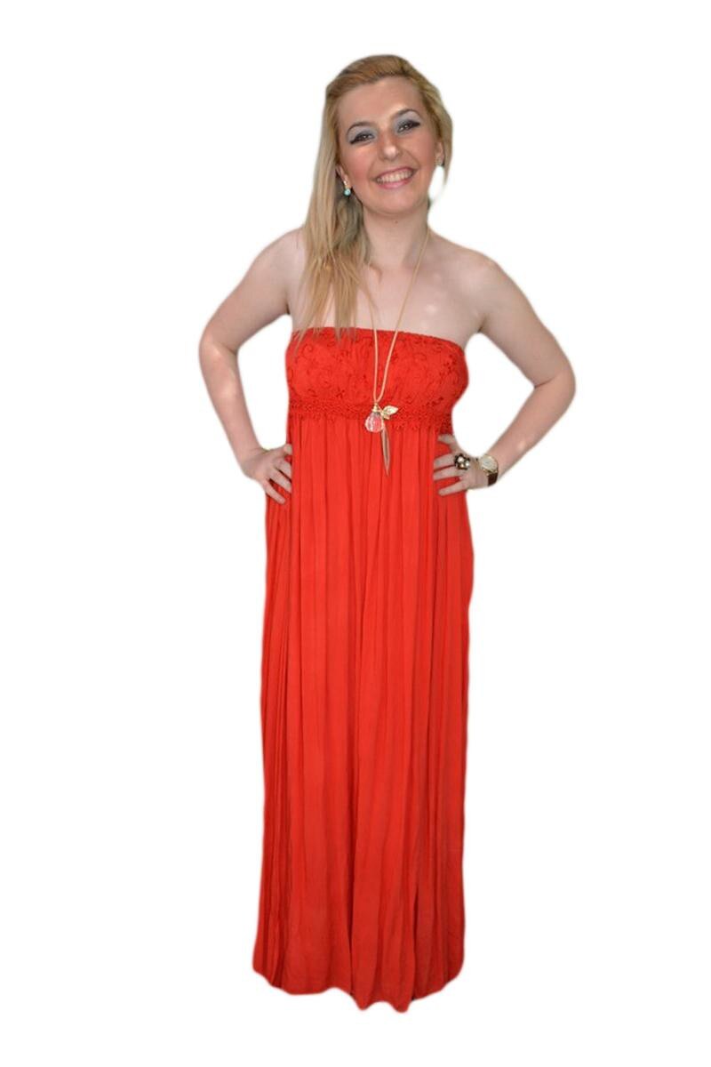 Rochie de plaja, model lung, brodat, D&J Exclusive, Rosu