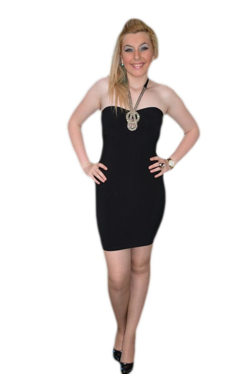 Rochie de club, in jurul gatului cu un lantisor din cristale, D&J Exclusive, Negru