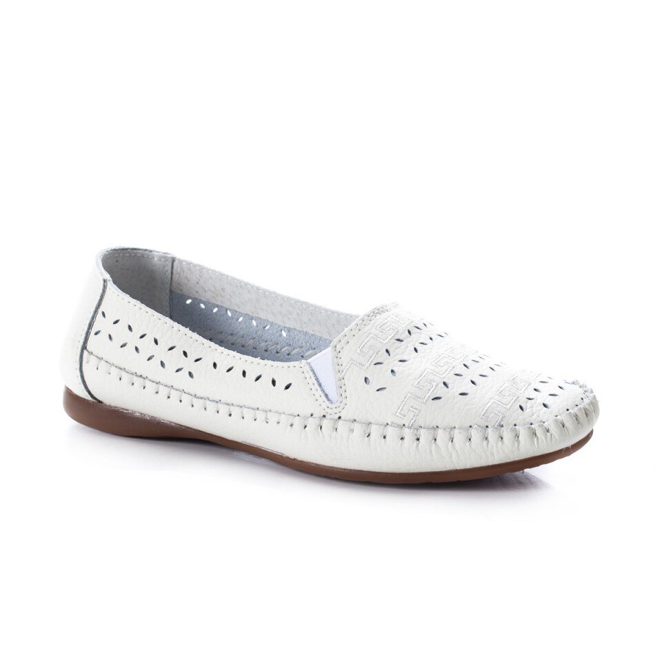 Balerini de vara din piele naturala cu talpa joasa, D&J Exclusive, Alb