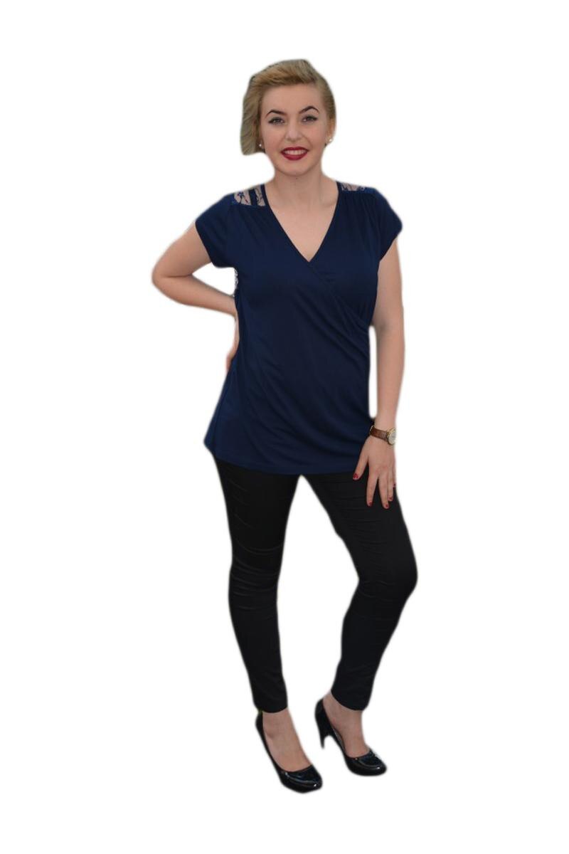 Tricou casual, decolteu pronuntat, D&J Exclusive, Albastru marin