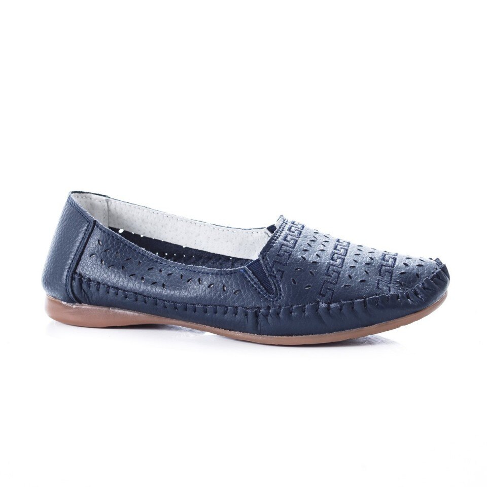 Balerini de vara din piele naturala cu talpa joasa, D&J Exclusive, Albastru marin
