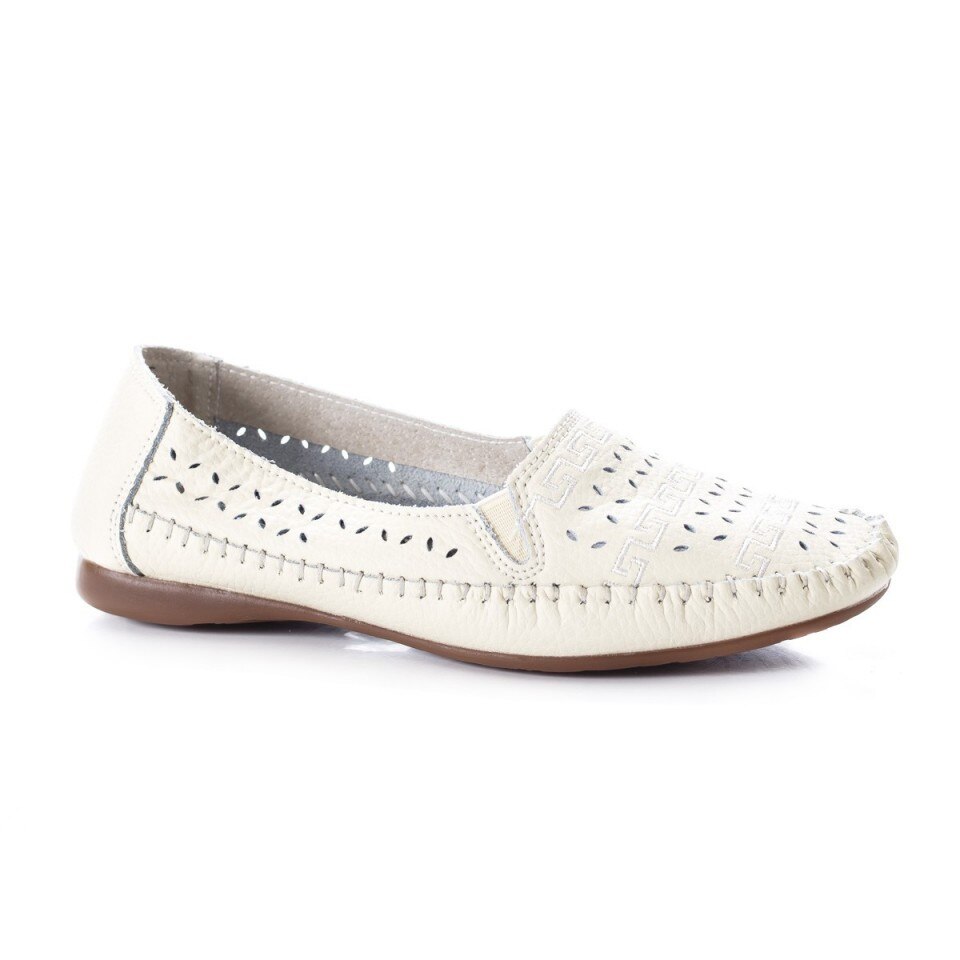 Balerini de vara din piele naturala cu talpa joasa, D&J Exclusive, Bej