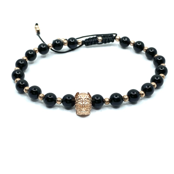 Bratara reglabila cu onix, bile si accesoriu caine din argint rose, Dinuzete