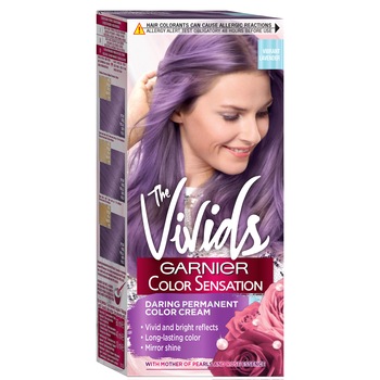 Vopsea de par permanenta cu amoniac Garnier Color Sensation The Vivids cu pigmenti intensi 7.21 Vibrant Lavender, 110 ml Vopsea de par permanenta cu amoniac Garnier Color Sensation The Vivids cu pigmenti intensi 7.21 Vibrant Lavender, 110 ml