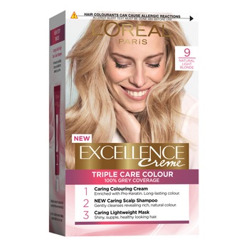 Vopsea de par permanenta cu amoniac L'Oreal Paris Excellence Creme 9 Blond Foarte Deschis, 192 ml Vopsea de par permanenta cu amoniac L'Oreal Paris Excellence Creme 9 Blond Foarte Deschis, 192 ml