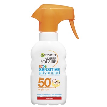 Spray de protectie solara pentru copii SFP 50+ Ambre Solaire Sensitive Advanced Kids, 200 ml Spray de protectie solara pentru copii SFP 50+ Ambre Solaire Sensitive Advanced Kids, 200 ml