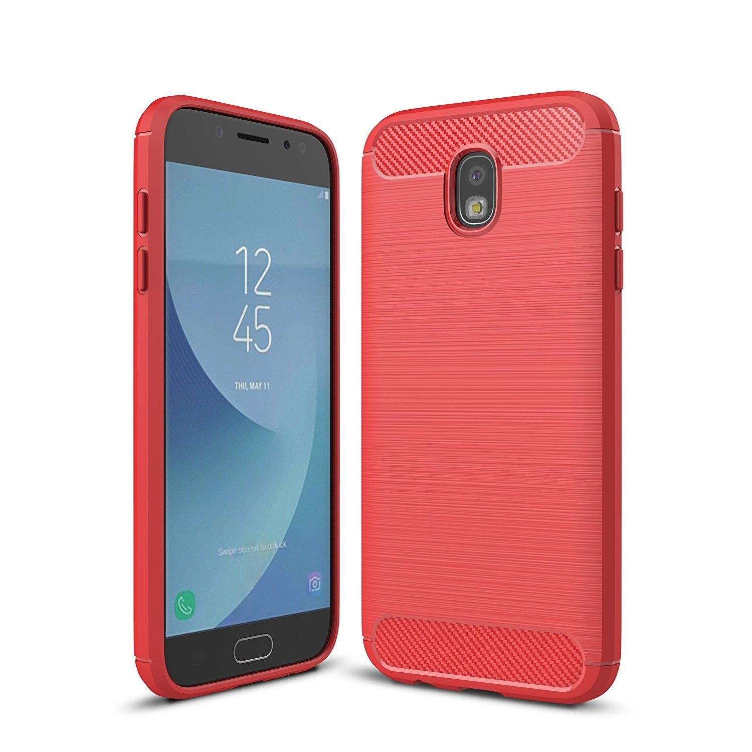 Husa Samsung Galaxy J7 2017 Tpu Carbon Fibre Brushed - rosu