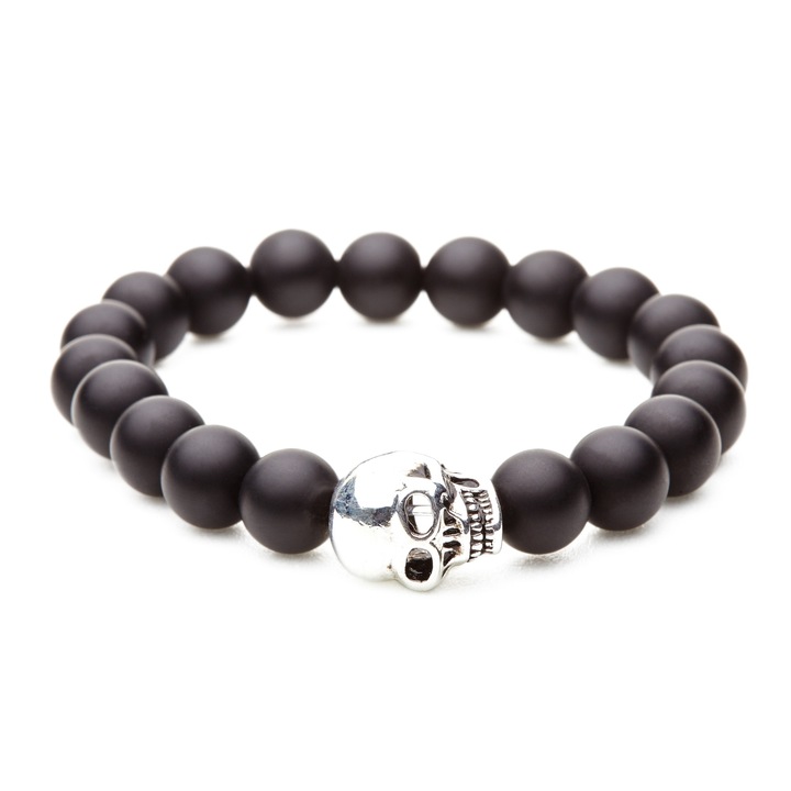 Bratara margele onix negre si cap de mort, model Zenzo , unisex