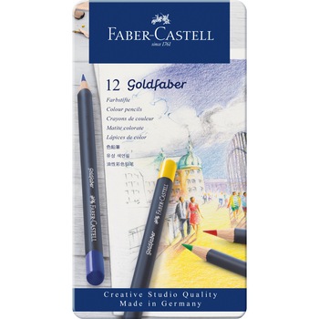 Creioane Colorate Faber-Castell, 12 culori, goldfaber cutie metal Creioane Colorate Faber-Castell, 12 culori, goldfaber cutie metal