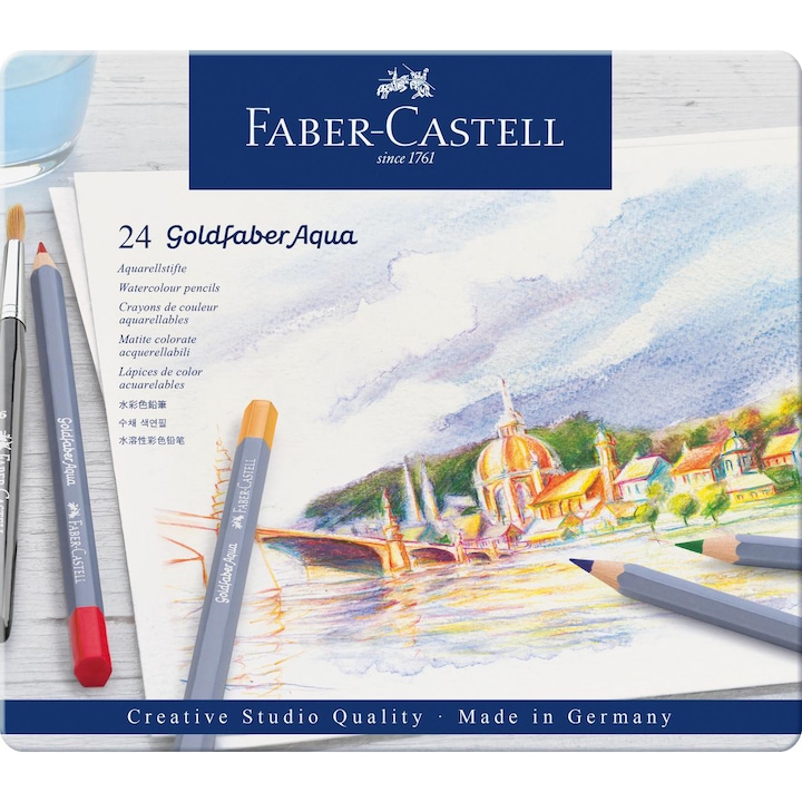 Színes ceruza Aquarelle Faber-Castell, 24 szín, aranyfaber fémdoboz