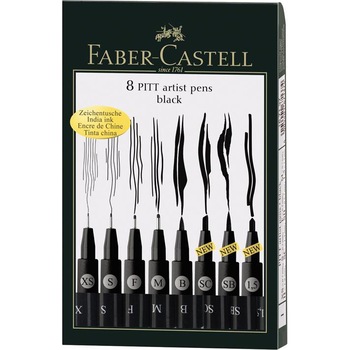 Pitt artist pen Faber-Castell, 8 buc/set, negru Pitt artist pen Faber-Castell, 8 buc/set, negru