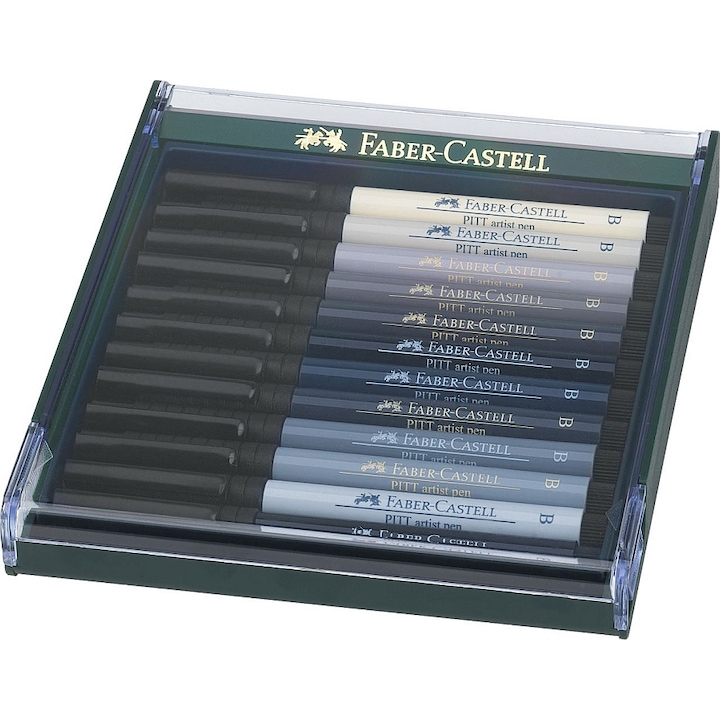 Pitt Artist Pen Faber-Castell, Нюанси на сивото (кутия/12 цвята)