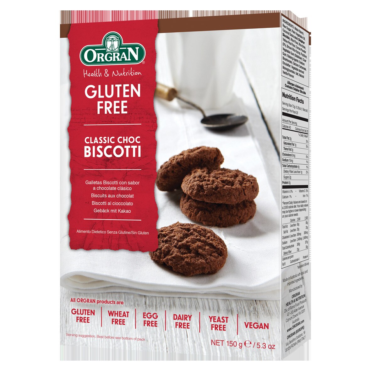 Biscuiti cu ciocolata clasici, Orgran, fara gluten, vegan, 150g