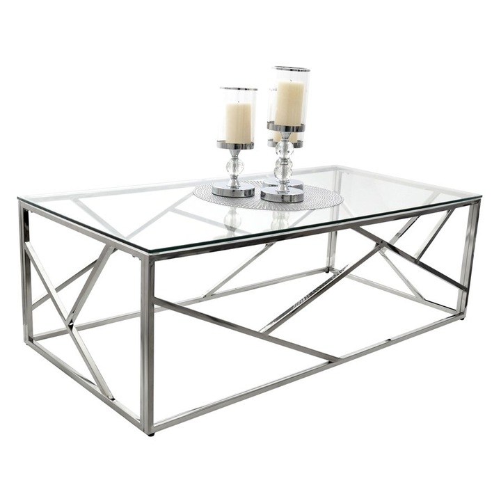 Маса за кафе 120x60 см, Glamour дизайн, Art-Deco, хромирано покритие и защитно стъкло