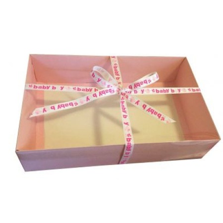 Cutie Cadouri Bebe Cu Capac Transparent Si Panglica Textila Roz