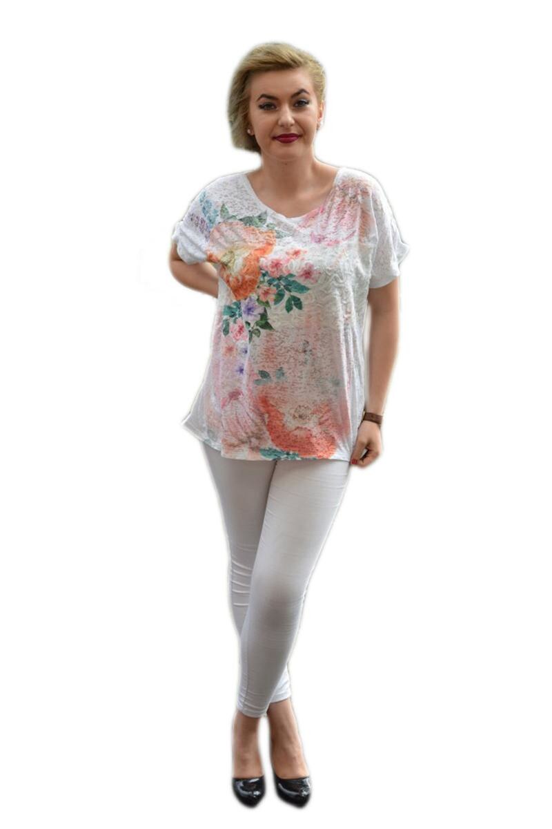 Tricou casual, imprimeu floral D&J Exclusive, Alb