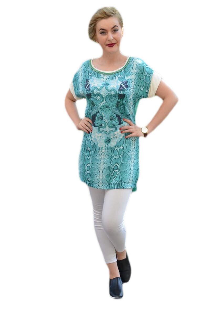 Tricou shic, imprimeu animal-print D&J Exclusive, Albastru