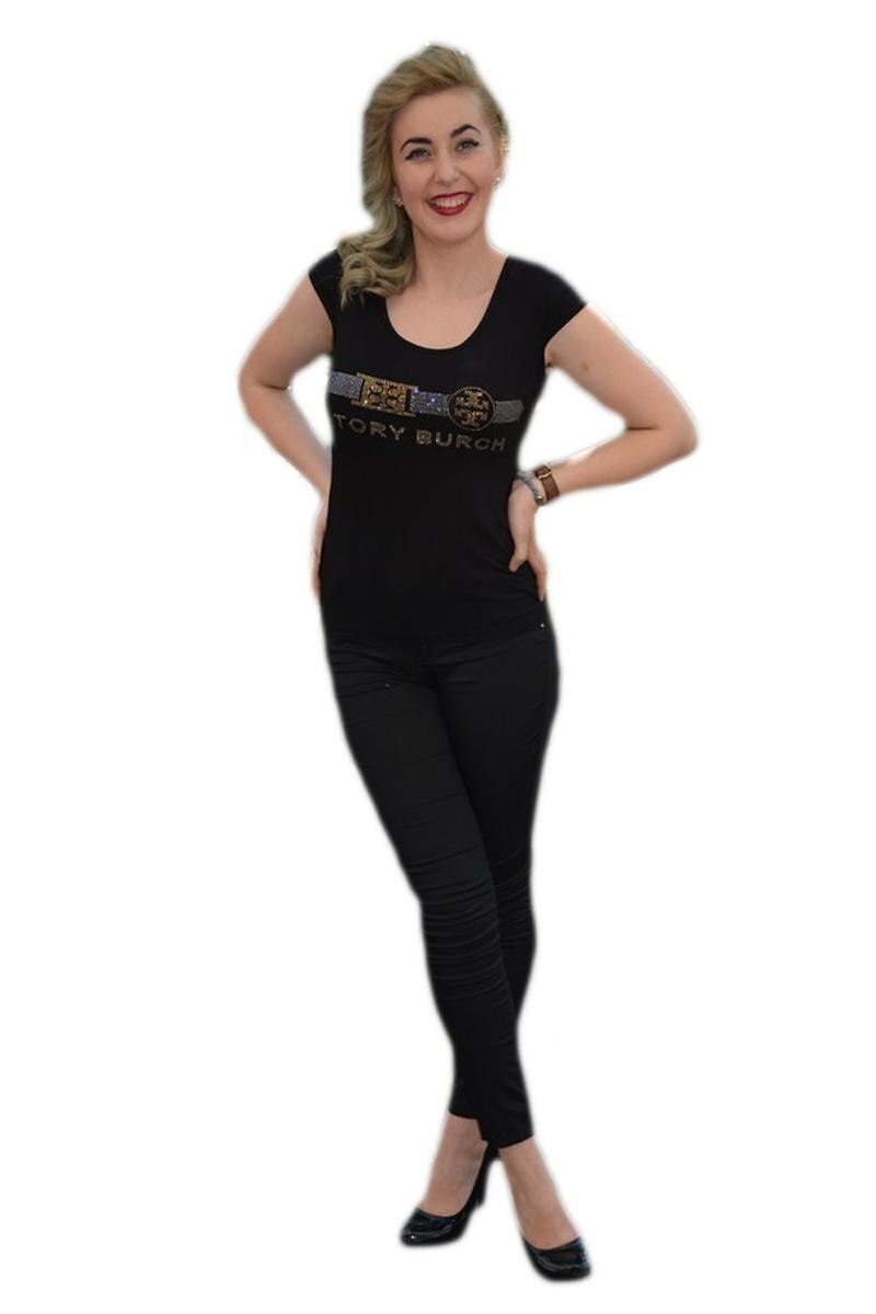 Tricou fashion, strasuri argintii si aurii D&J Exclusive, Negru