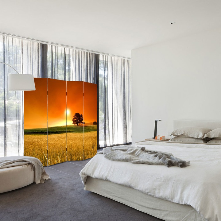 Paravan de Camera ArtDeco din 4 Panouri Peisaj In lanul de secara 140 x 150 cm