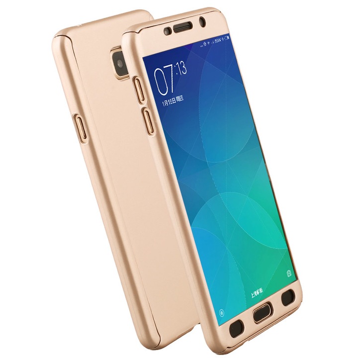 Husa Full cover 360° (fata + spate + sticla) pentru Samsung Galaxy J3 (2017) / J330, aurie