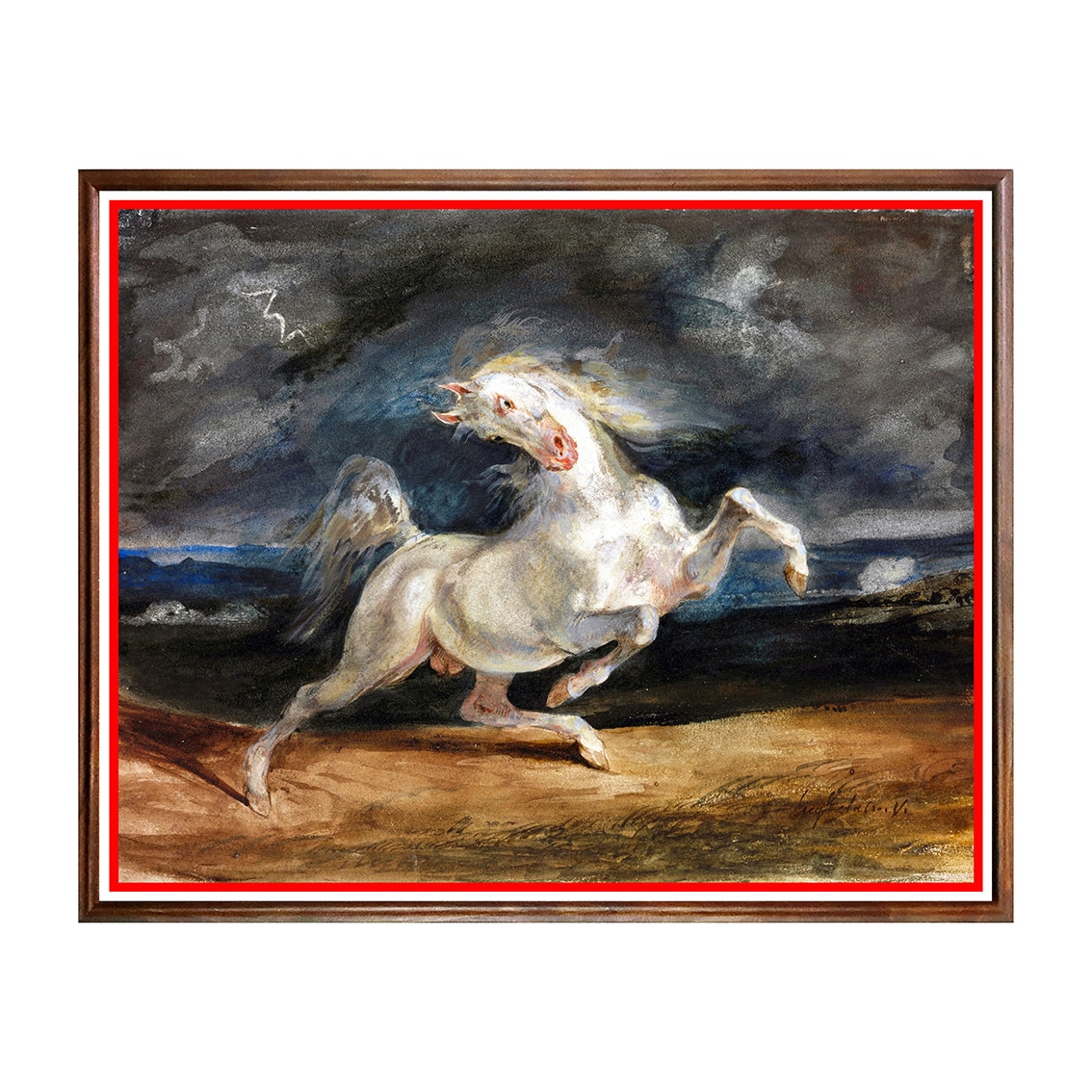 Tablou Poster, Arta Sec. XIX, Eugene Delacroix - Horse Frightened by Lightning - ASN-053, 40 x 50 cm