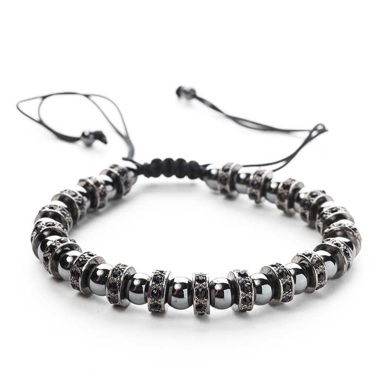 Bratara de margele hematite gri- inchis, model Primo, unisex