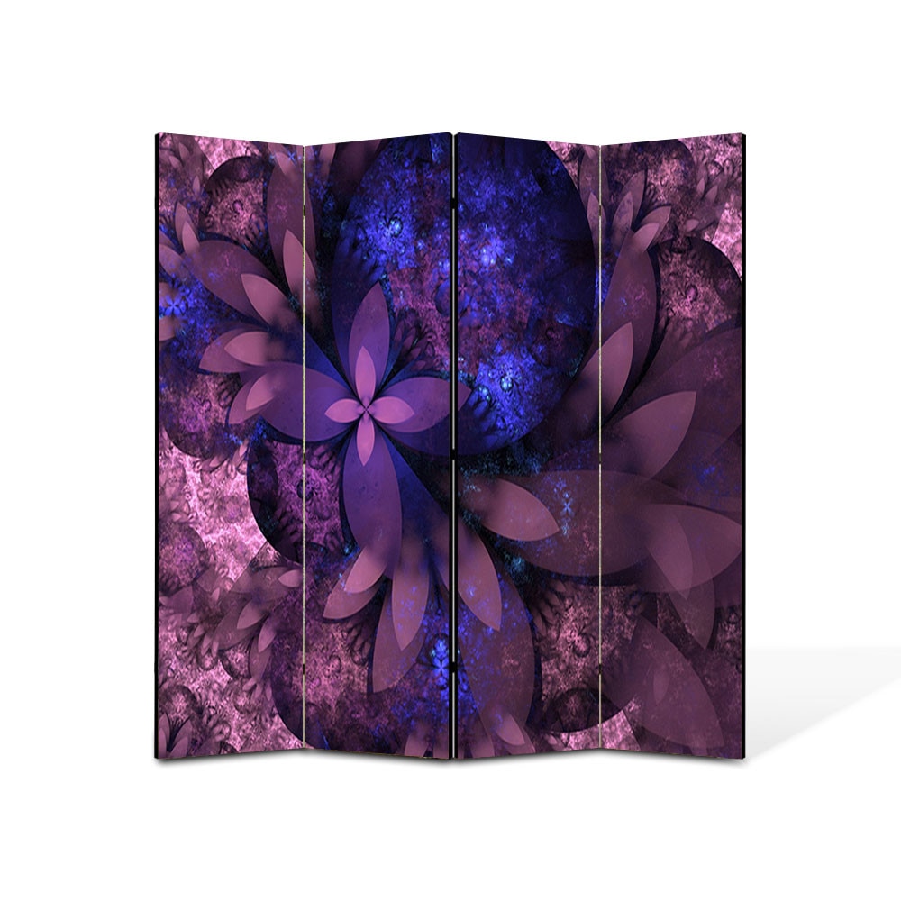 Paravan de Camera ArtDeco din 4 Panouri Abstract Decorativ Flori violet 140 x 180 cm