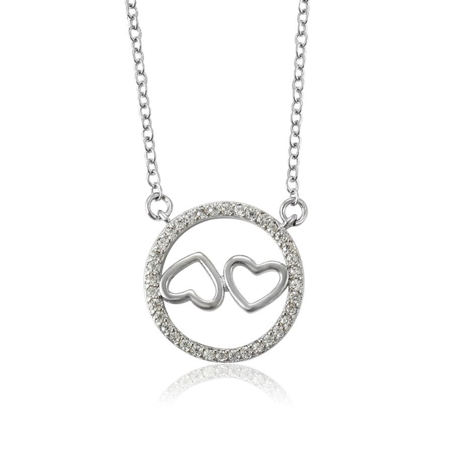 Lantisor Upside-Down Heart placat cu aur alb si cristale