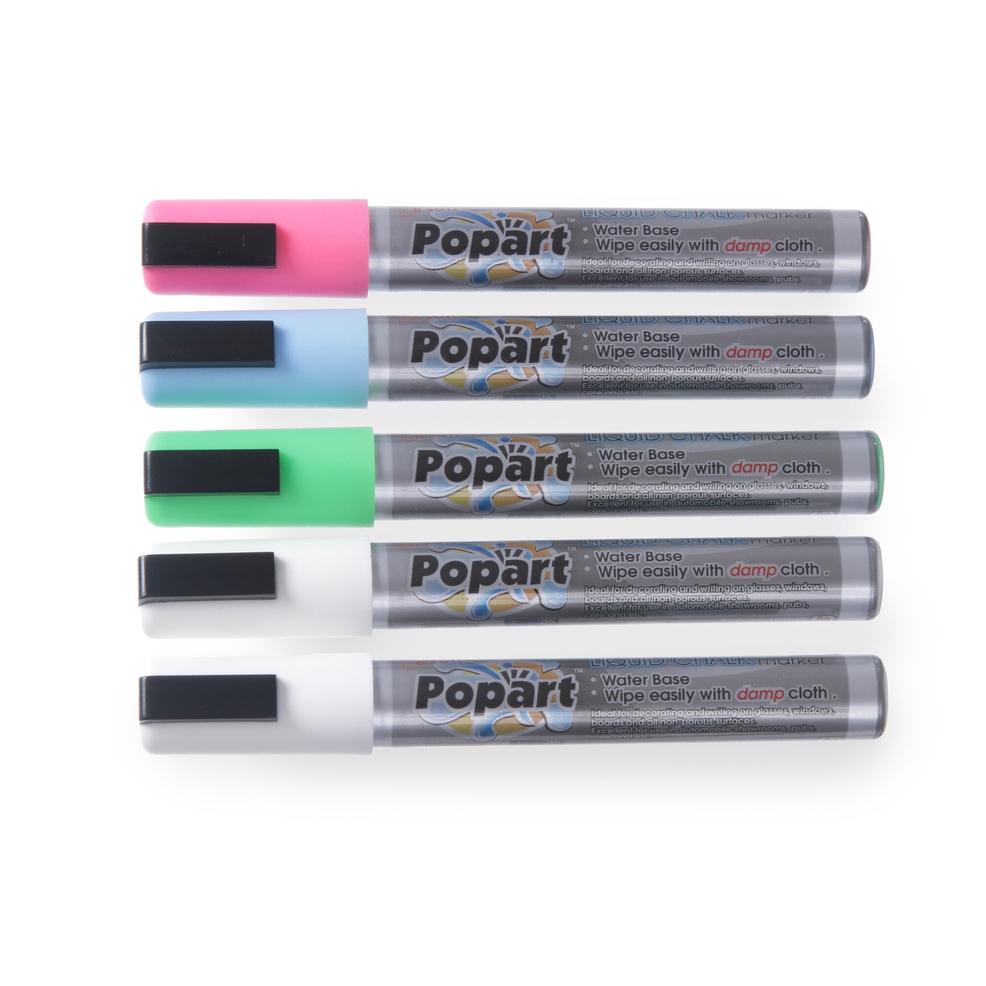 Set 5 x Markere pentru tabla, 1 roz, 1 verde, 1 albastru si 2 albe, Hendi