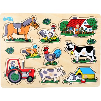 Puzzle incastru, cu bumbi, ferma, 9 piese Puzzle incastru, cu bumbi, ferma, 9 piese