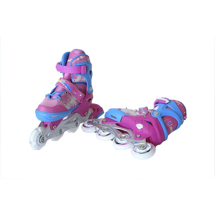 Детски ролери Limex Toys, Реголируем размер от 34 до 37, Розов/Син