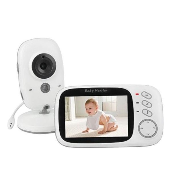 ISP Song of Leagan babafigyelő, vezeték nélküli, 3,2 hüvelykes LCD képernyő, éjszakai látás funkció, hőmérsékletérzékelés, fehér