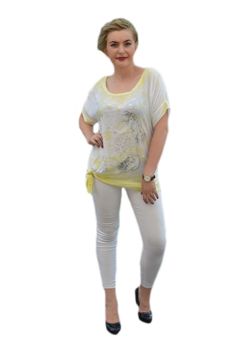 Tricou lejer, croi larg, D&J Exclusive, Alb/Galben