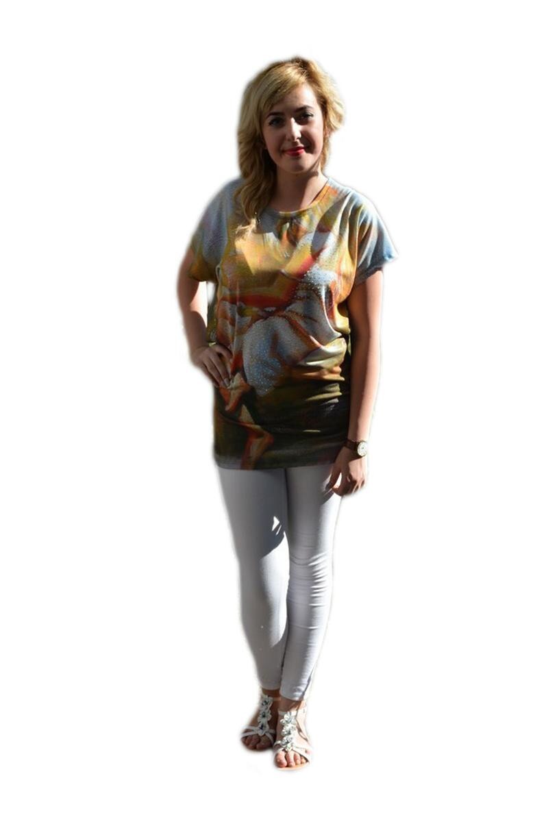 Tricou gri, decolteu rotund, imprimeu fin, D&J Exclusive,, Gri