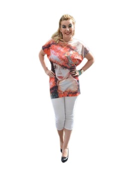 Tricou gri, decolteu rotund, imprimeu fin, D&J Exclusive,, Portocaliu Tricou gri, decolteu rotund, imprimeu fin, D&J Exclusive,, Portocaliu