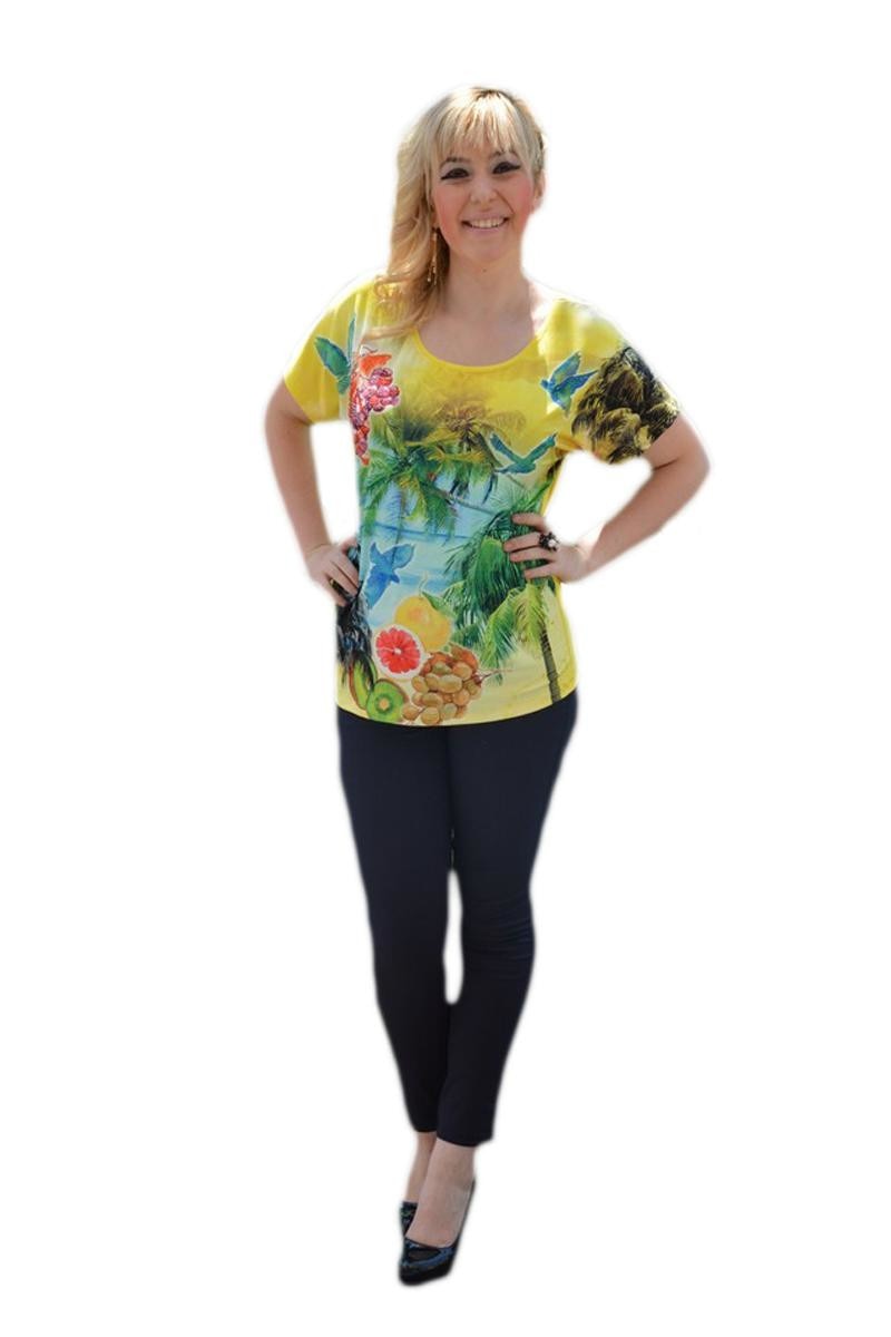 Tricou negru modern, imprimeu realist, D&J Exclusive, Galben