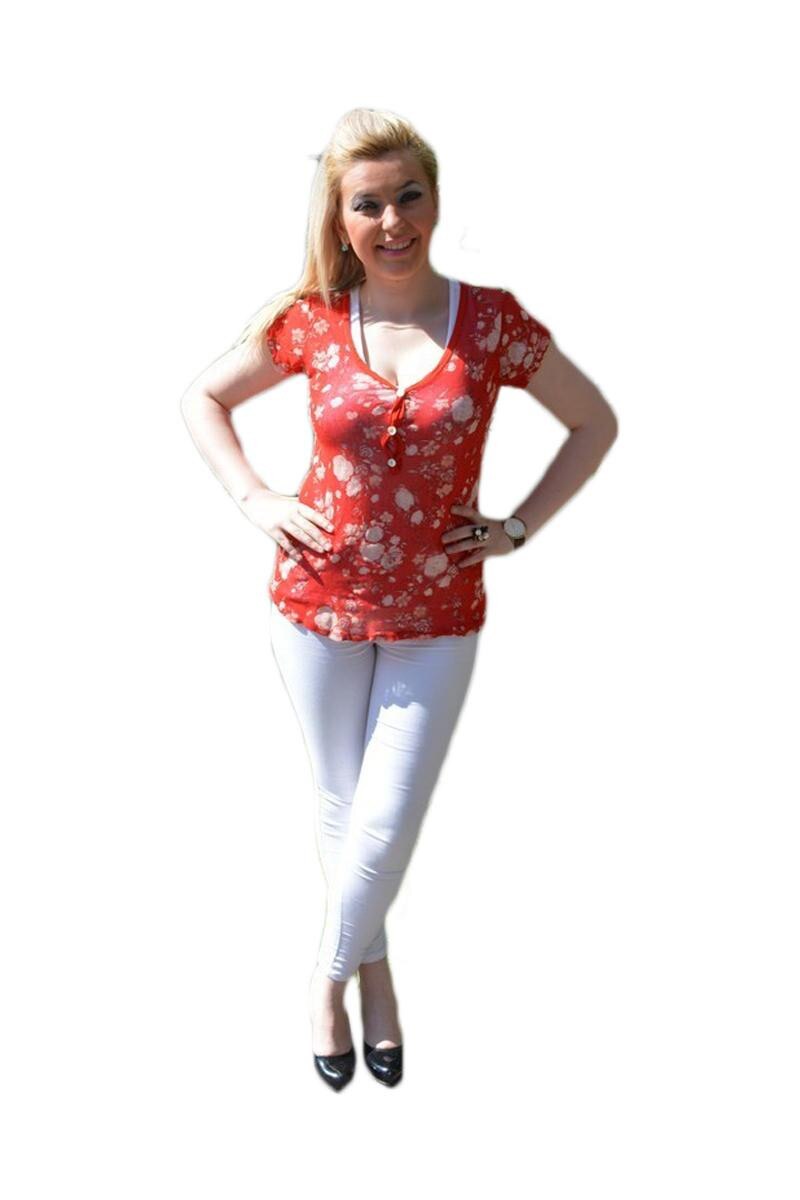 Tricou material tip plasa,culoare rosie, top dedesubt D&J Exclusive, Rosu